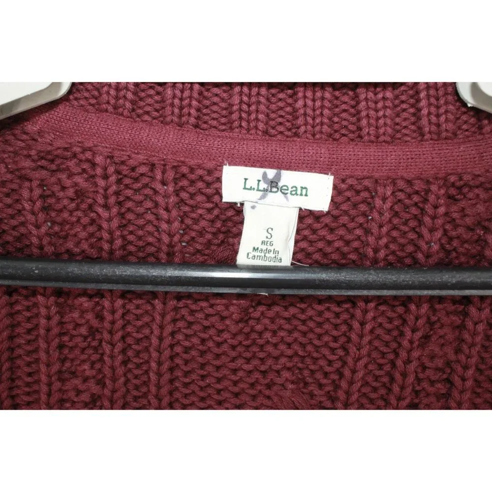 LL Bean Red Cotton Double L Cable Zip Cardigan Sweater Size S - Picture 4 of 10